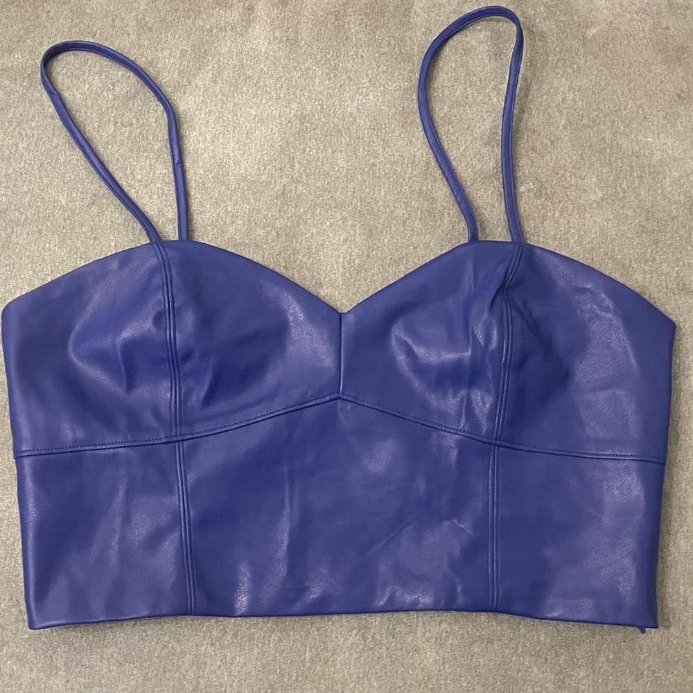 Royal Blue Faux Leather Bralette Adjustable Straps Large